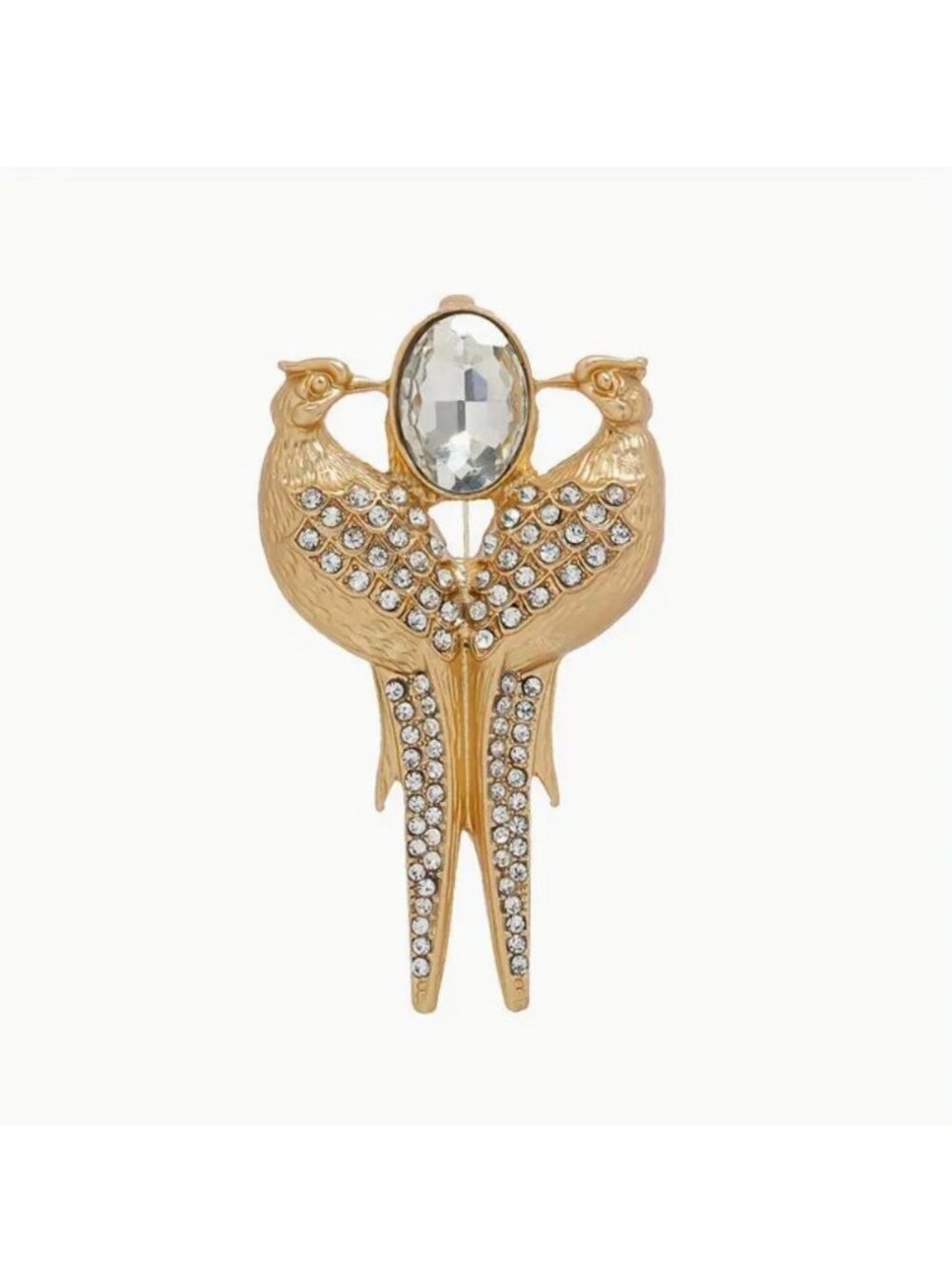 Classic Matte Gold Tone Bird Brooch with Clear Crystals